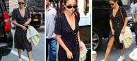 fustanche so print i beli patiki selena gomez vo trendi kezual izdanie foto 01 povekje